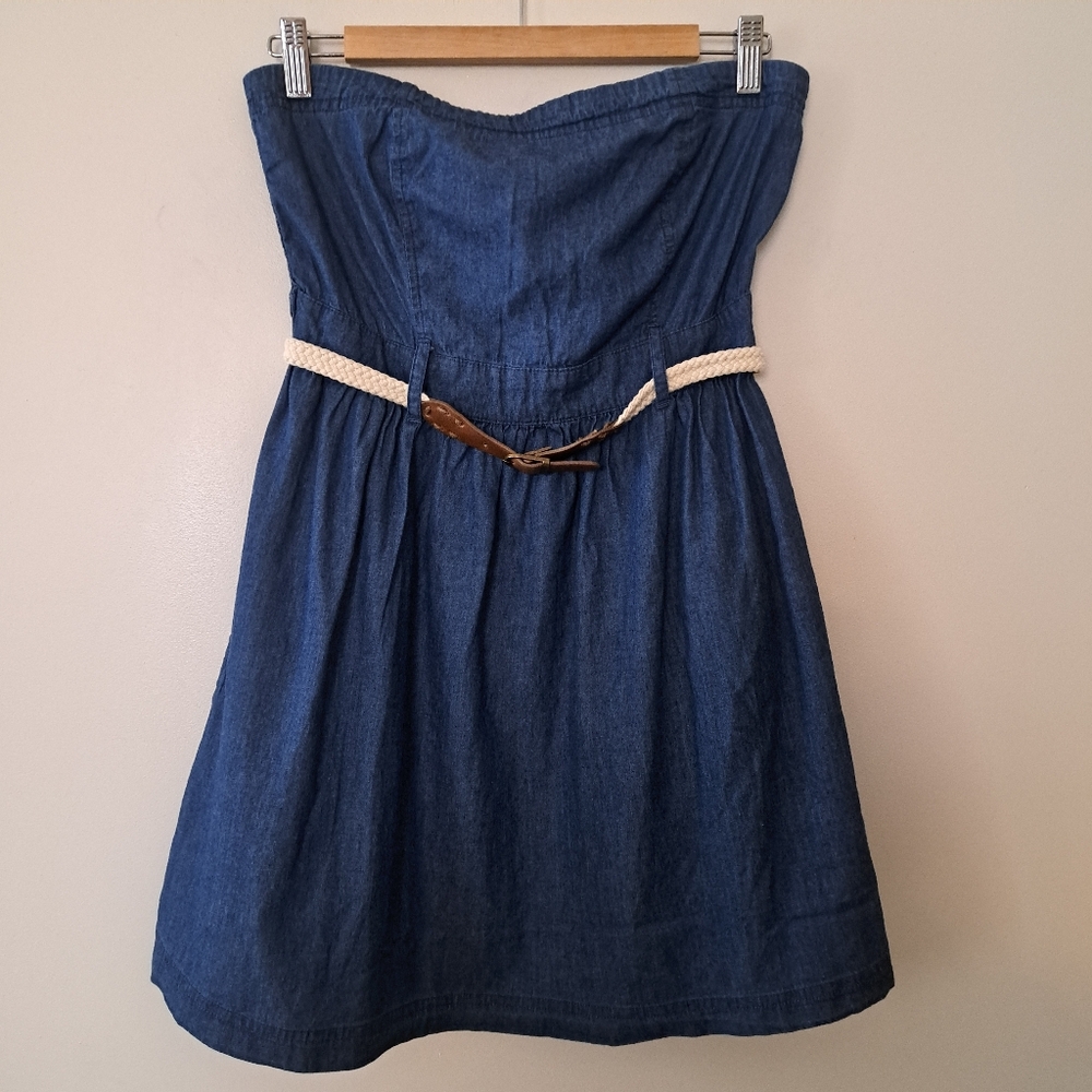 Forever 21 Belted Bustier Cotton Jean Dress